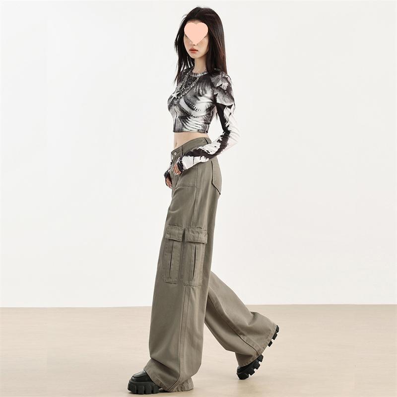 Women's Brown Velvet Wide-Leg Cargo Pants with Multi-Pockets - Spring 2025 Hiking & Casual Wear