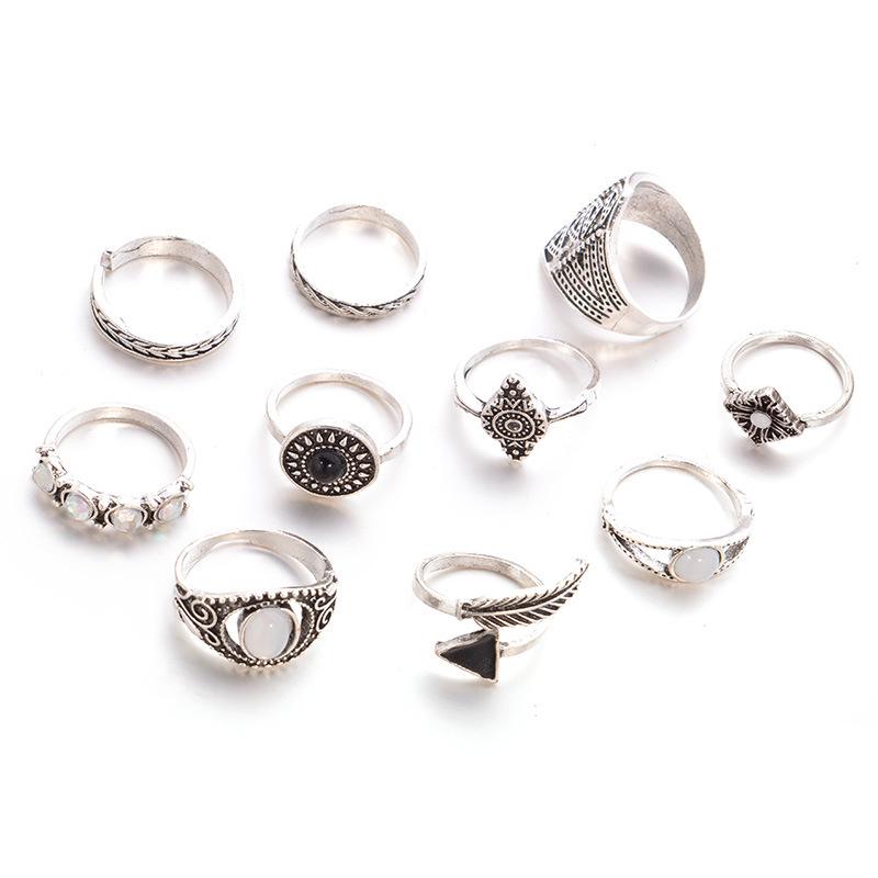 Fashion Personality Simple Retro Alloy Electroplating Ring Ring Arrow 10-Piece Set Women'S