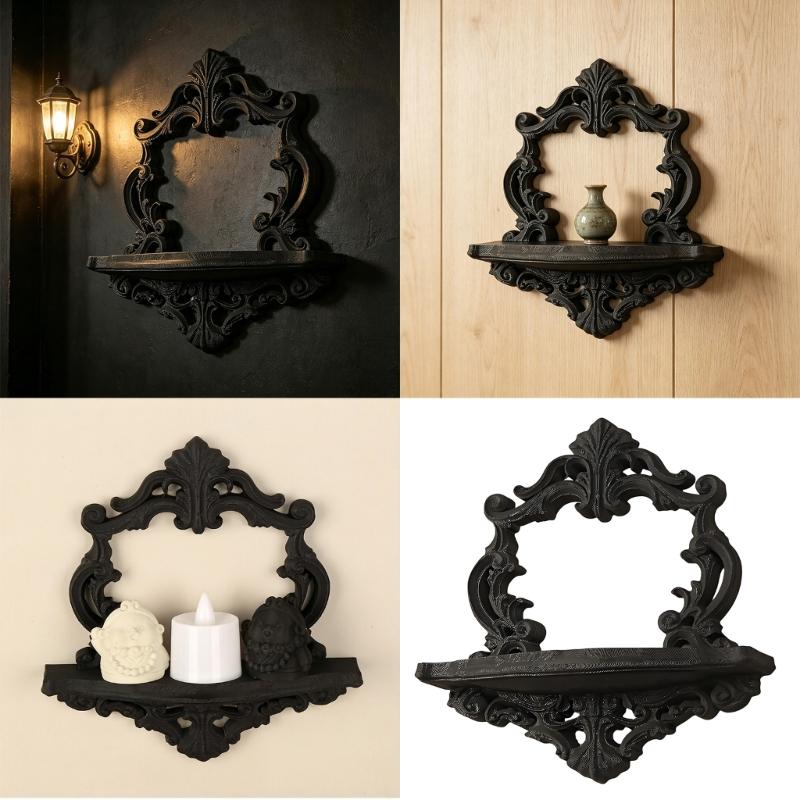 Antique Decorative Shelf Victorian Ornate Plastic Hollow Flower Carving Wall Mounted Shelf For Books Plant And Display