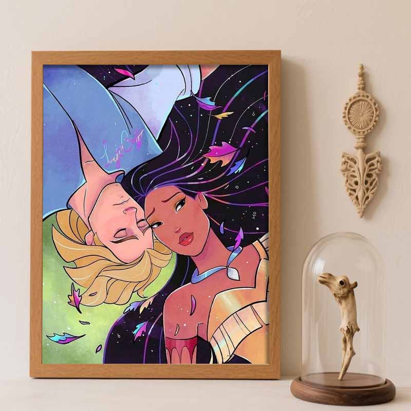 Disney Diamond Painting 5D DIY Pocahontas John Smith Diamond Painting Set Suitable for Adults/Beginners Creative Gift Home Decoration Round 20x30cm