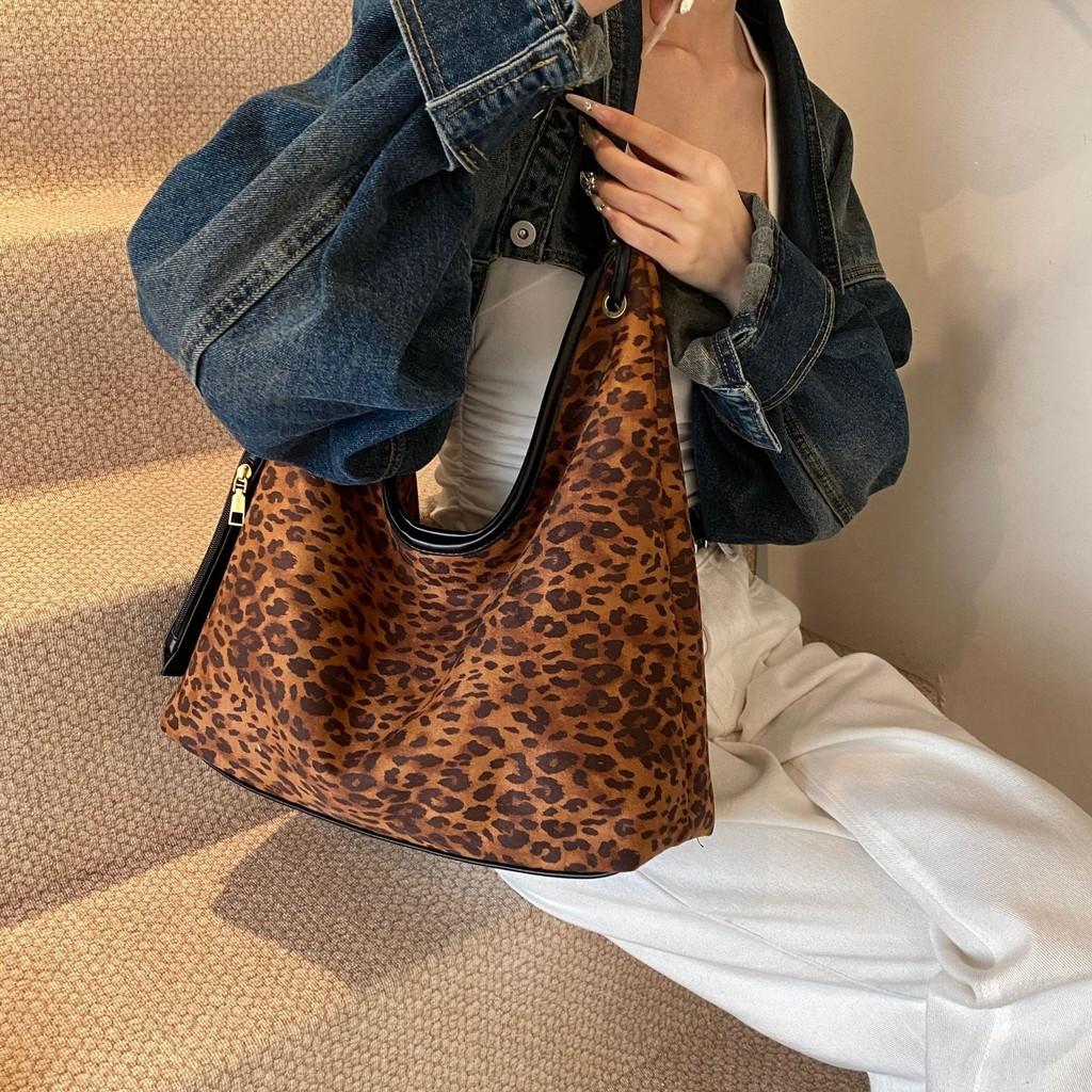 Ielgy Retro Large-Capacity Leopard Print Bag Autumn Winter Casual All-Match One-Shoulder Texture