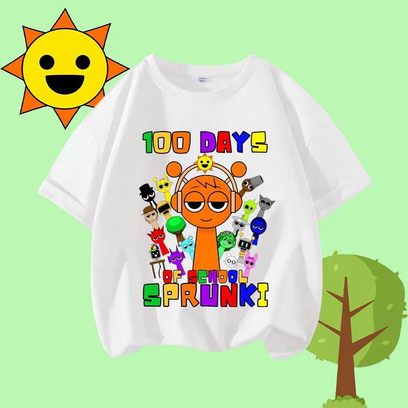 Cartoon Sprunki Character Printed Kids T-shirt Pure Cotton Short-sleeved White Top Cartoon Children's Clothing for Boys