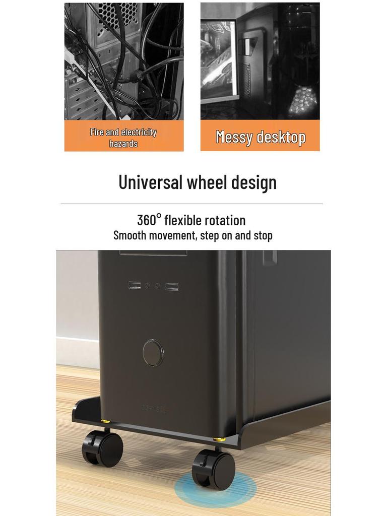 Mobile Computer Host Shelf with Wheels for Organization and Storage