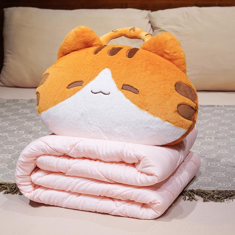 Cartoon Cat 2-in-1 Tote Pillow & Blanket for Car, Office, or Home