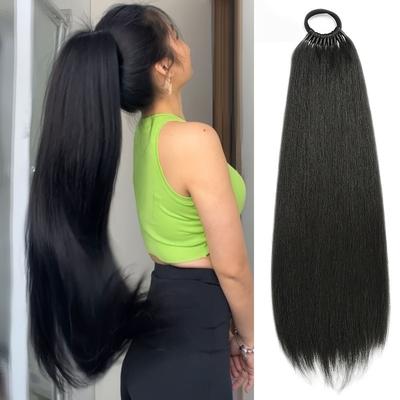 24 Inch Straight Ponytail With Elastic Band Synthetic Ponytail Extension Wrap Around Heat Resistant Pony Tail For Women