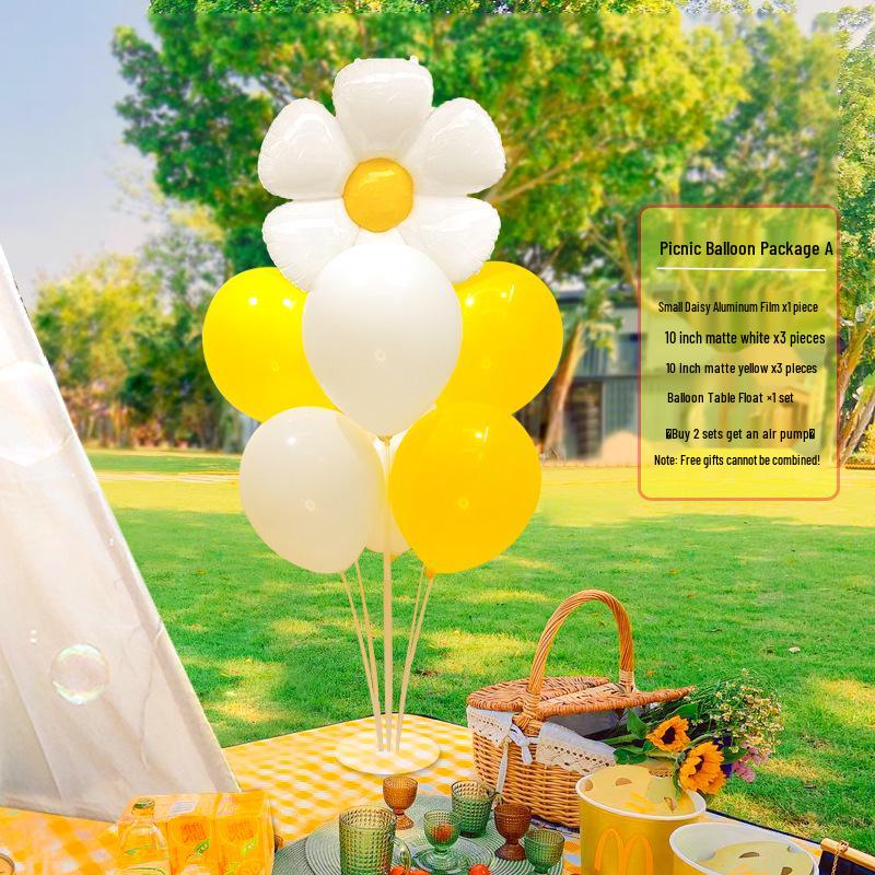 Smiley Daisy Balloon Set: Picnic & Birthday Photo Props for Kids
