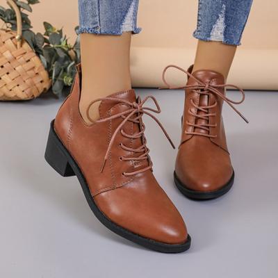 Lace-up Pointed Toe Modern Boots Ankle Square Heel Shoes Female 2024 Hot Sale Spring/Autumn Sewing Concise Women's Boots