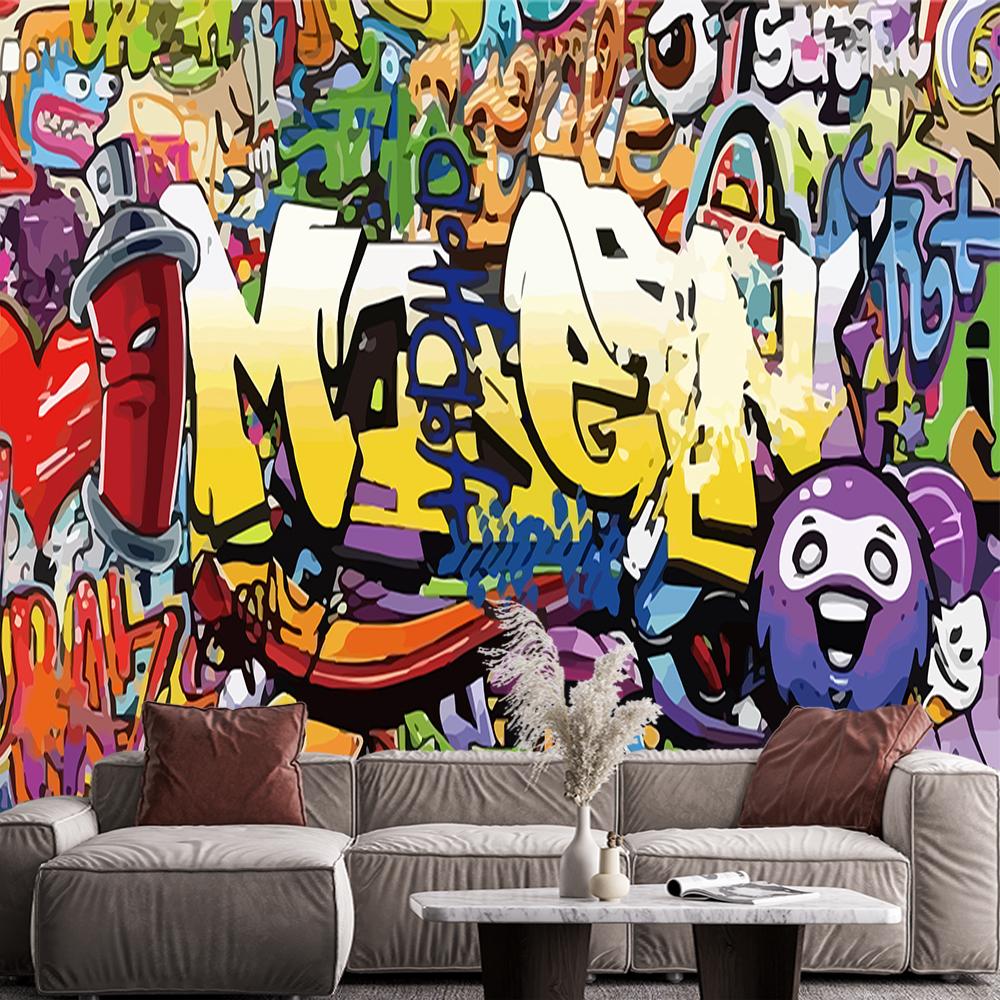 3D Graffiti Tapete Großes Graffiti Wandbild für Schlafzimmer Wohnzimmer Esszimmer Graffiti Wandbilder