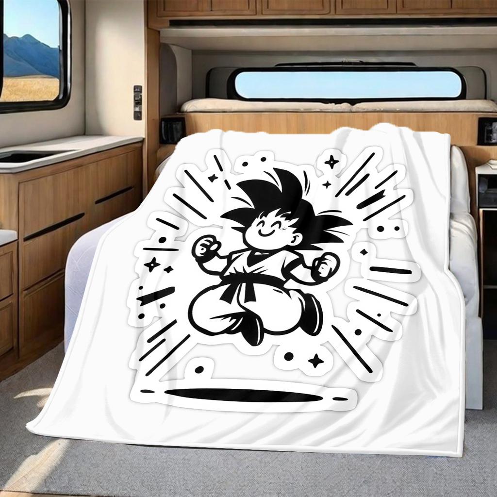 1 Stück Süße Cartoon Son Goku Aufdruck Flanelldecke, Hohe Qualität für Alle Jahreszeiten, Heimdekoration, Wärme und Komfort, Perfekt für Weihnachtsgeschenke