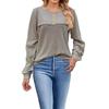 Autumn Winter Round Neck Solid Pullover T-shirt Women Vintage Long Sleeve Buttons All-match Patchwork Tee Top
