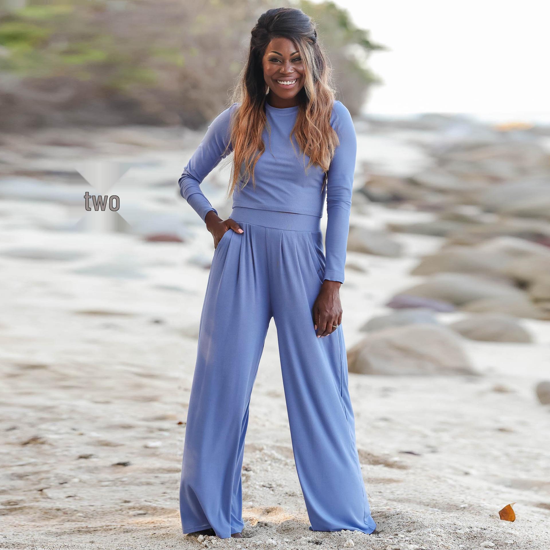 

2025 Autumn/Winter Plus Size Women s Long-Sleeve T-Shirt & Pants Two-Piece Set Medium синій