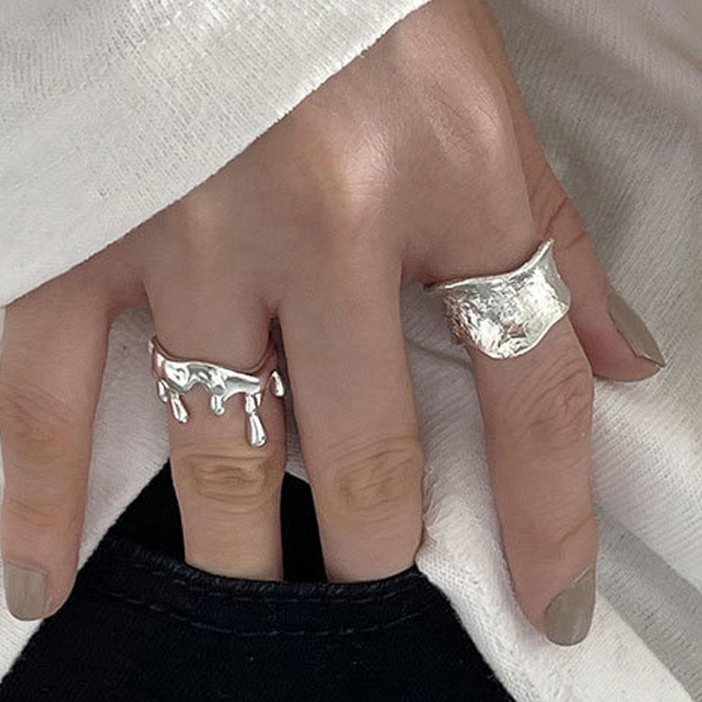 BF CLUB 925 Sterling Rings for Women Simple Geometric Handmade Irregular Retro Wide Ring Allergy For Birthday Party Gift