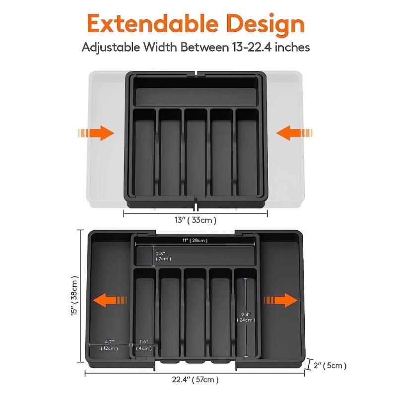 Cutlery Organizer Box Kitchen Drawer Organizer Separation Finishing Storage Box Spoon Knife Fork Expandable PP Tray