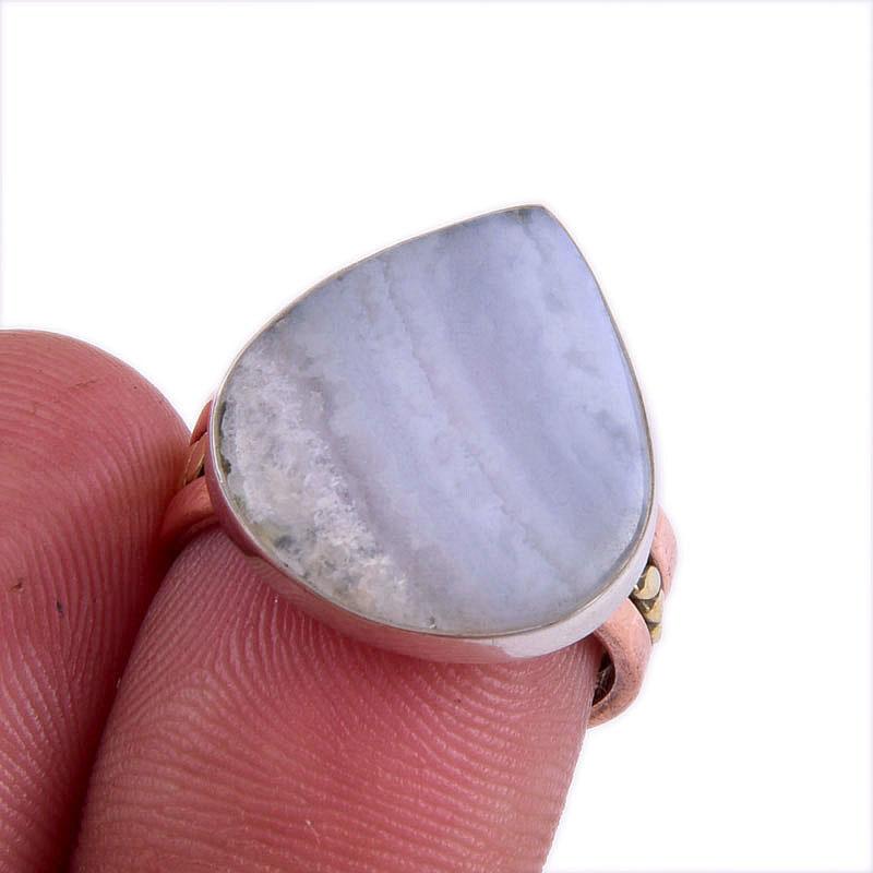 

Кольцо из стерлингового серебра 925 пробы с натуральным синим кружевным агатом, двухцветный камень, размер 6 M3a46