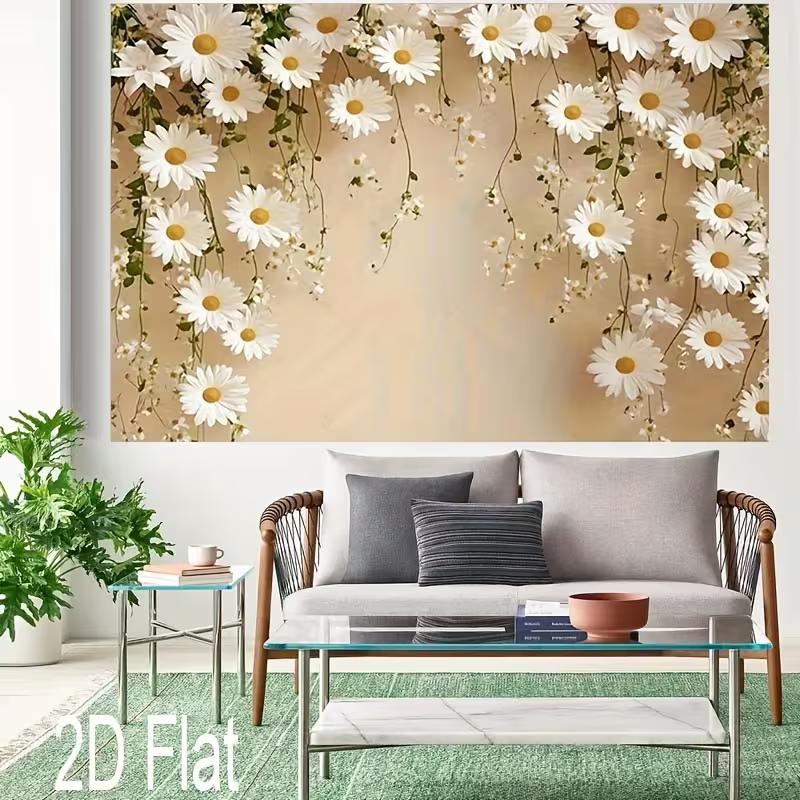Romantischer hängender Gänseblümchen-Hintergrund Neutraler beiger floraler Hintergrundstoff für Braut- und Babypartys