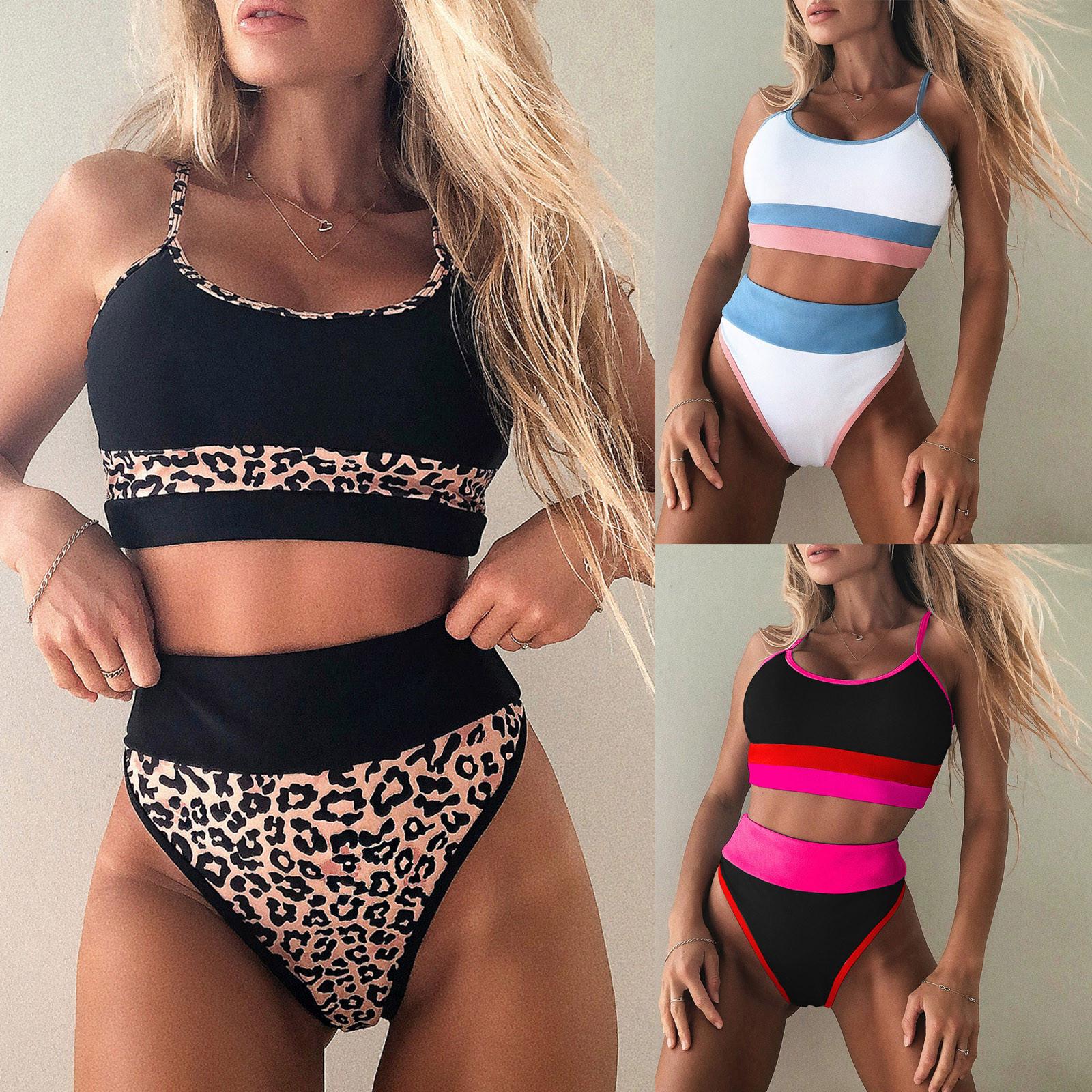 

Women Solid Push Up High Cut Hight Waist Bikini Set Two Piece Swimsuit S