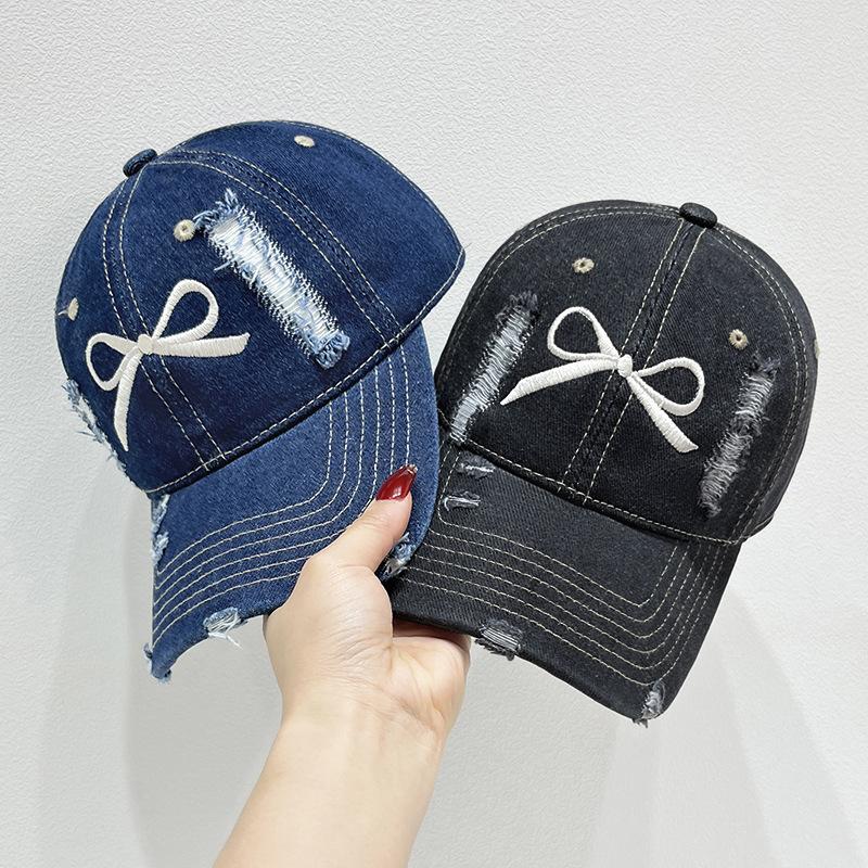 Ležérní baseballová čepice s výšivkou mašle, 100% polyester, klobouk pro venkovní sporty a volný čas