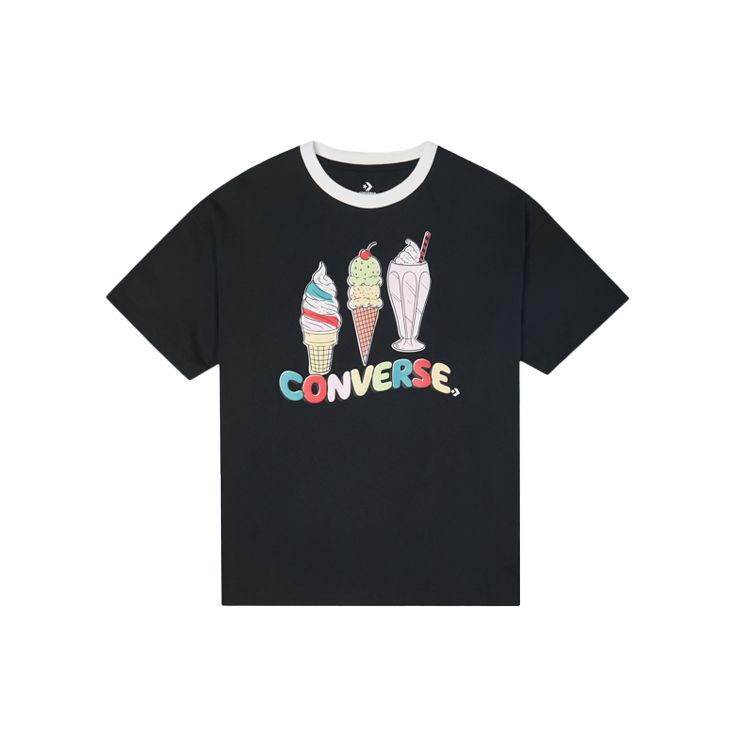 

Футболка с коротким рукавом Converse с принтом мороженого, женские топы, черная 10022853-A03