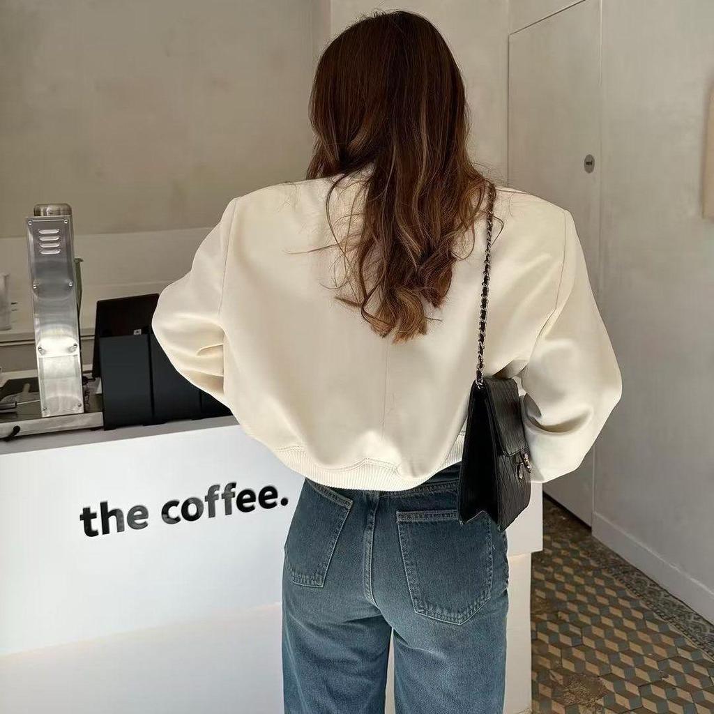 Women Autumn Black Pockets Bomber Jacket Coat Vintage Long Sleeve Front Button Female Outerwear Chic Tops