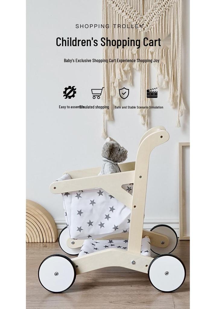 Korean-Style Wooden Role-Playing Dollhouse: Shopping Supermarket with Small Trolley and Walker Aid - Perfect Parent-Child Toy for Boys and Girls