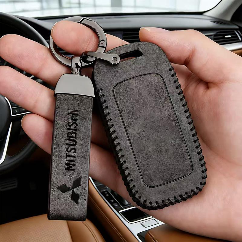 Car Vintage Leather Keychain Ring Zinc Alloy Chain Key For Mitsubishi Colt I200 Space Delica Triton Eclipse Outlander Pajero ASX HZ8