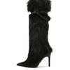 Fashion New High-heeled Pointed Niche Design Chain Hairy Boots European American Fashion Black Red Spicy Girl Sexy Women's Boots Size 43