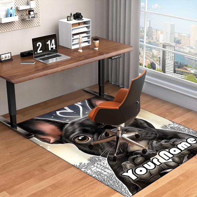 1PC Custom Name French Bulldog Portrait Theme Floor Mat Ideal for Living Room, Game Rooms, Office, Bedroom,Floor Mat Playful Design
