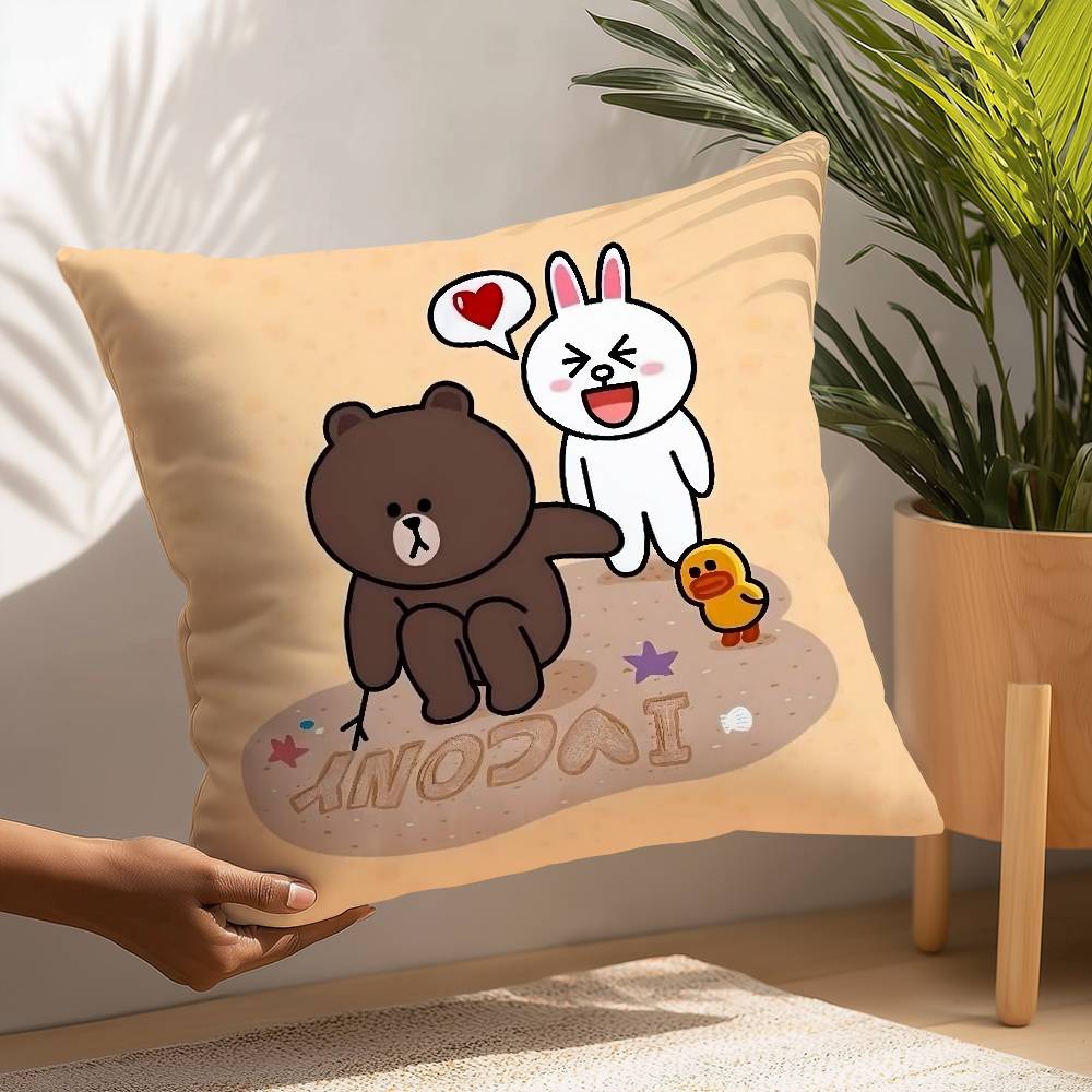 B-Brown Bear and C-Cony Pillow Case Plush Fabric Soft  Pillowcase Double Sided Print Cushion Cover Household Gifts
