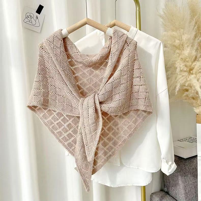 Ladies' Cross Hollow Diamond Knitted Shawl Spring&Summer Triangle Jacket Fashionable Air-Conditioned Room Warm&Wide Shoulder