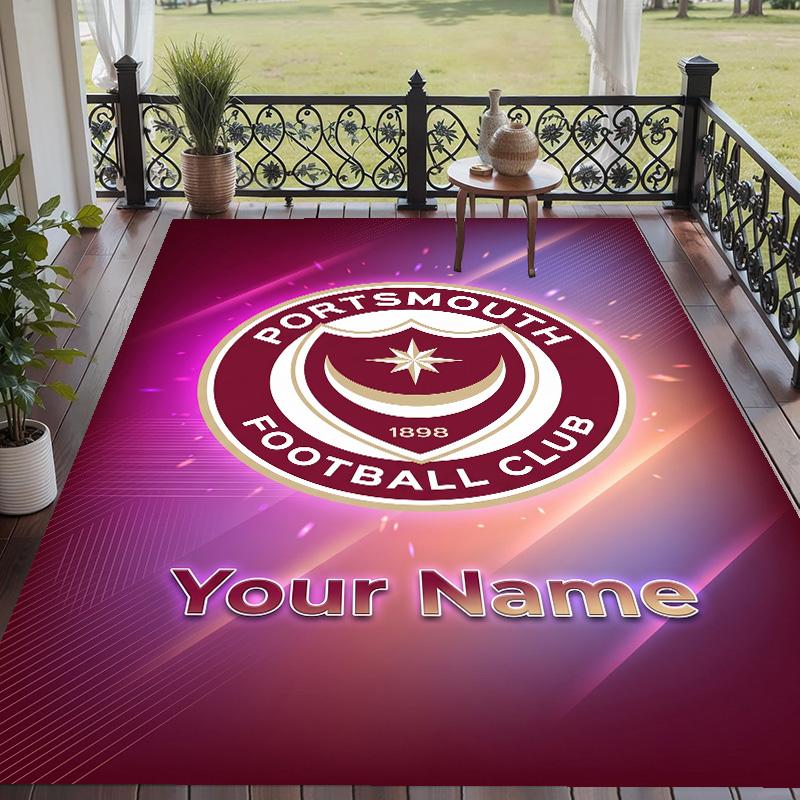 Custom Text Printed Rug Portsmouth FC Non Slip Floor Carpet For Home Room Decor