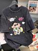 Plus Size Vintage Cartoon Washed Mid-Length Short-Sleeve Retro Loose Top for Women and Couples