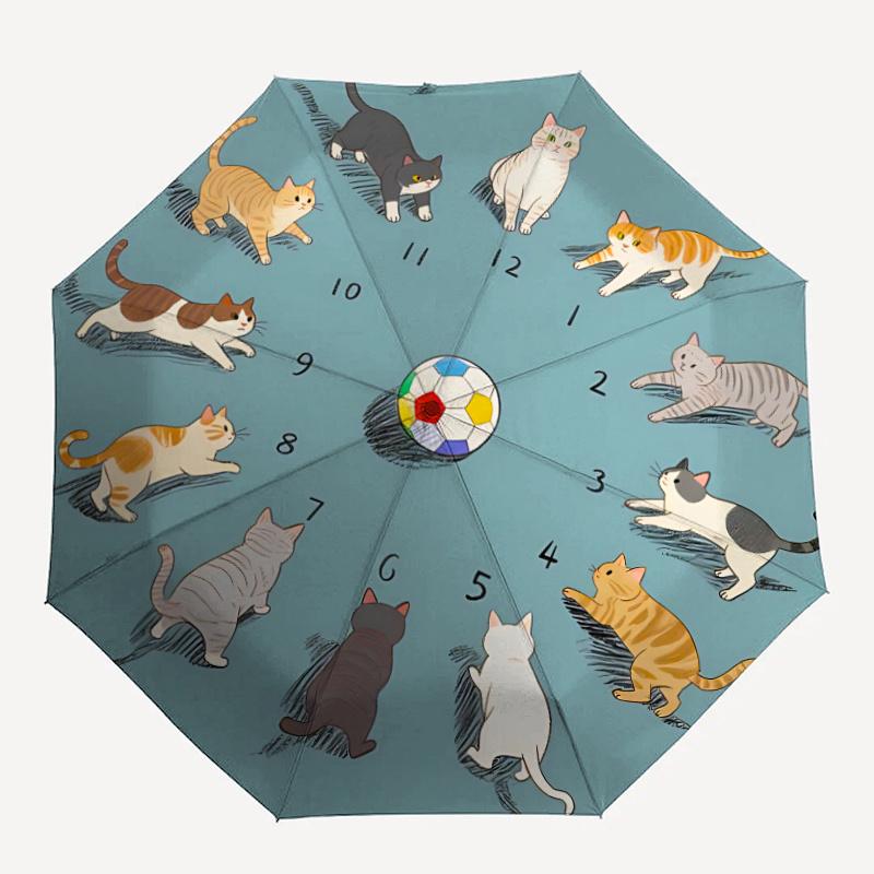 

1pc Cat Clock Automatic Folding Umbrella - Compact 8-Rib Design, Durable Plastic & Iron, Festive Gift, Compact Umbrellan011
