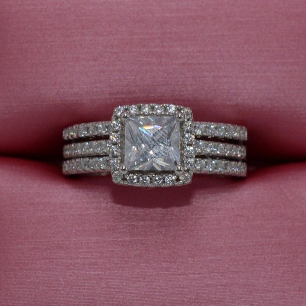 Sparkling Zircon Diamond Rings for Women Stylish Engagement Wedding Set European Inspired Jewelry no. 6