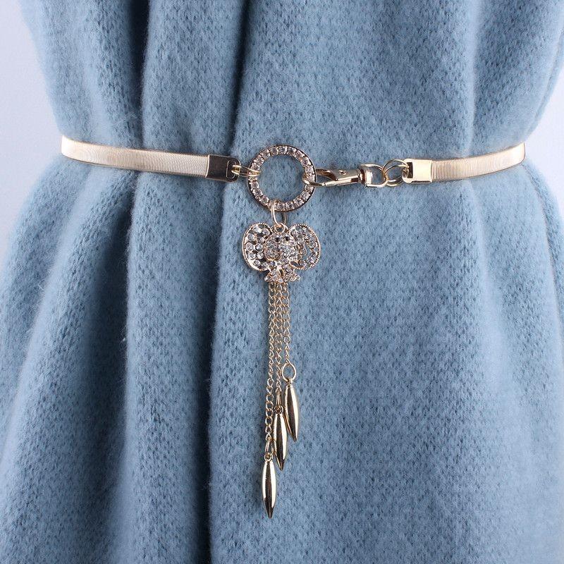 Elegant Metal Spring Waist Chain With Sparkling Fox Pendant For Women Fashion Accessories