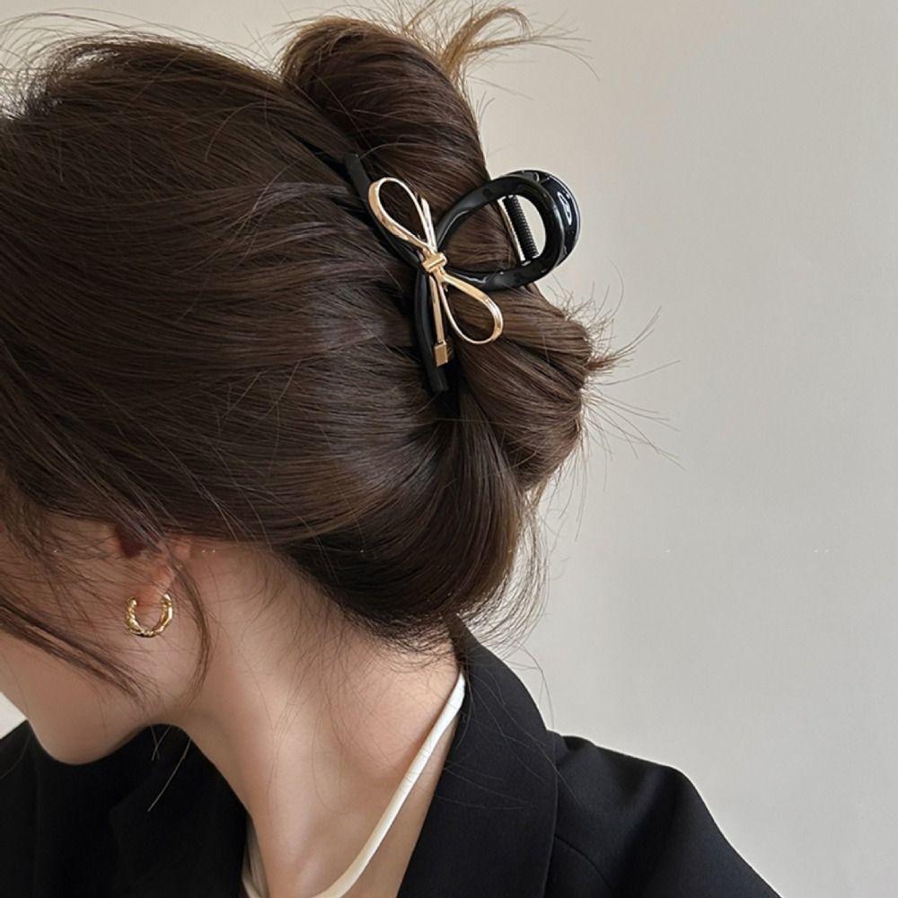 Acrylic Bow Hair Claw Korean Style Bow Crab Clip Cute Metal Bow Claw Clip  Daily