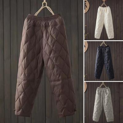 Women Winter Pants Elastic Waist Padded Thick Solid Color Loose Soft Warm
