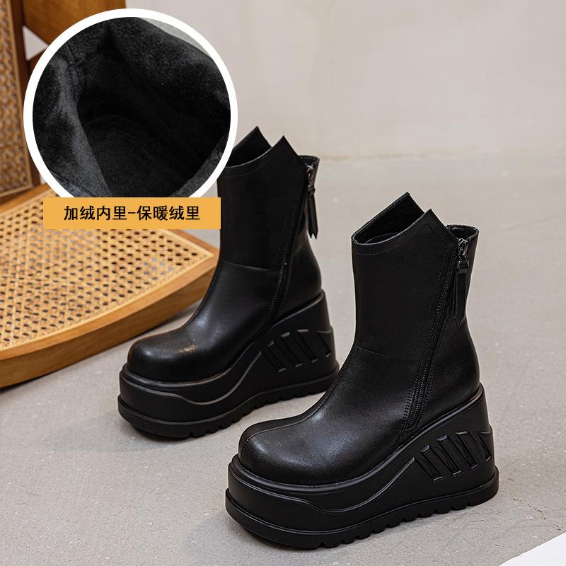 Thick-soled ultra-high-heeled women's short boots, new solid-color rear zipper mid-tube boots in autumn and winter 2025, simple trend