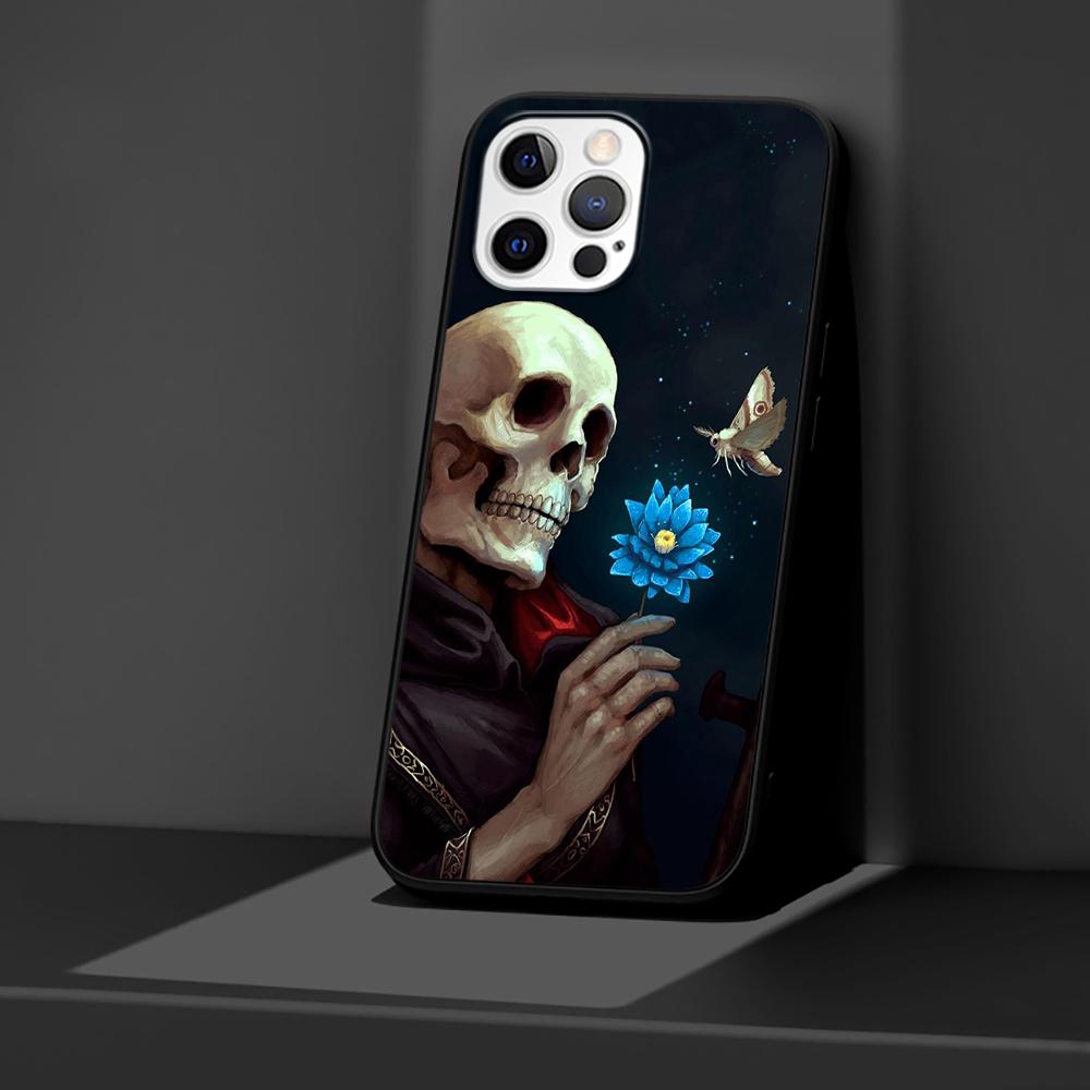Grim Reaper Schädel Skelett Hülle für Apple iPhone 14 11 13 12 Pro Max XR 7 8 + SE 2020 XS 6 6s Plus 5 5s Schwarze Silikon Handyhülle