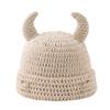 Crochet Horn Cap for Fall Winter Outfits, Brimless Devil Hat with Front Pin Accent for Party Photo Outfit Looks