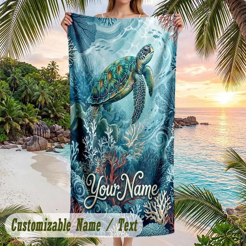 Oceanic Octopus Adventure Theme Quick Dry Beach Towel Custom Name Text Print Large Sand Resistant Towel Beach Vacation