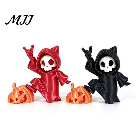Desktop Grim Reaper Mini Statue, 3D Printed Skull Pumpkin Figurine, Trendy Gift Cute Gothic Car Dashboard Accessory for Office Desk, Home Decor