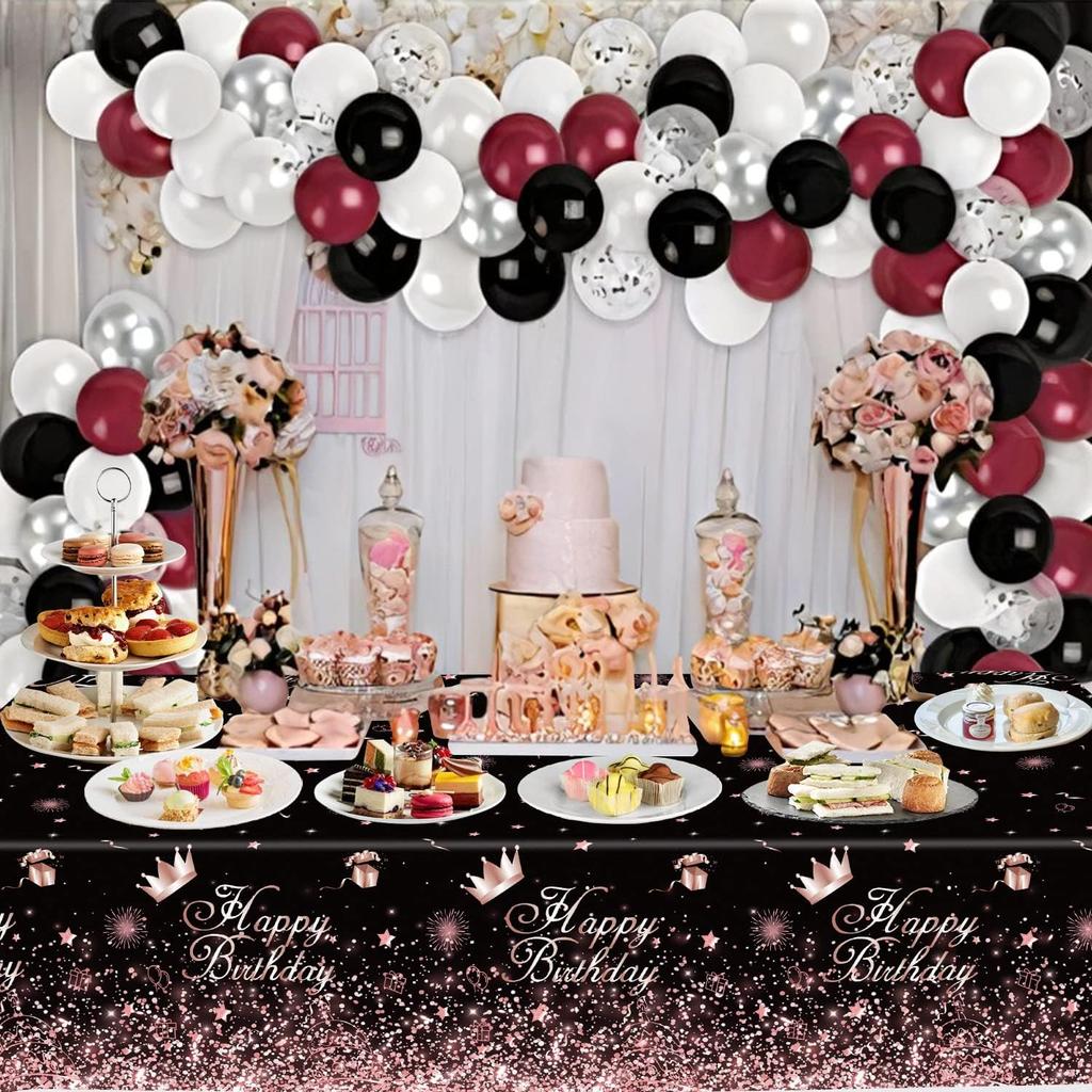 Black Rose Gold Plastic Tablecloth (Pack of 4), 86 x 51 inches Party Tablecovers for Black Rose Gold Theme Birthday Party Supplies