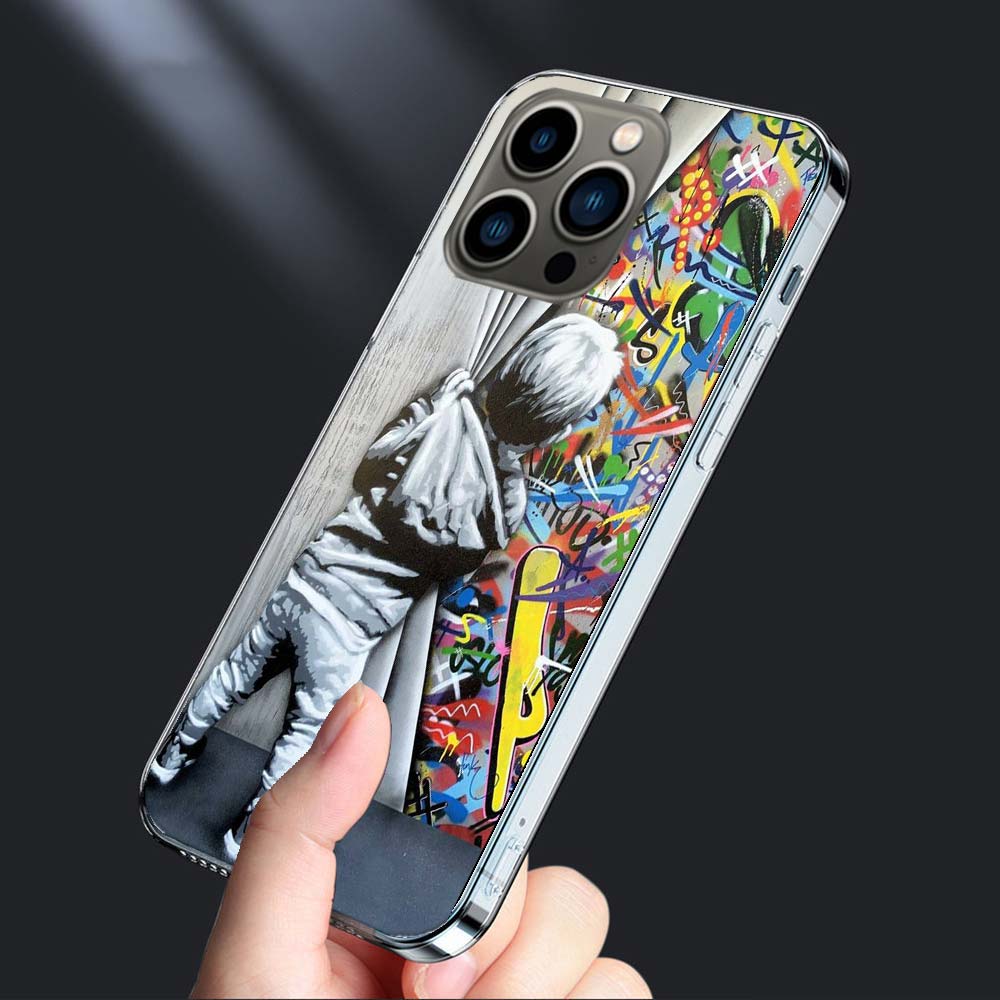 

Banksy Graffiti Art Abstract Phone Case For Iphone 16E 15 Pro 14 Plus 17Air 16 17 Pro Max 12 13 Mini X XS XR 7 8 SE2020 Capa Cut iPhone 13 Mini