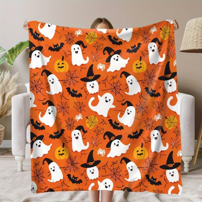 Halloween Patchwork Print Flannel Blanket Lightweight All-Season Travel Camping Office Living Room