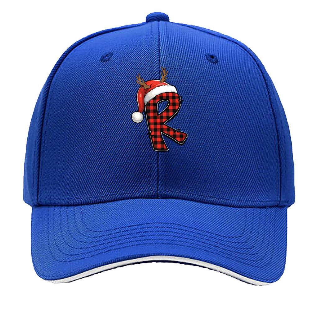 Christmas Alphabet Letter R Buffalo Plaid Santa Reindeer Sandwich Baseball Cap Sun Cap Outdoor Workouts Hat