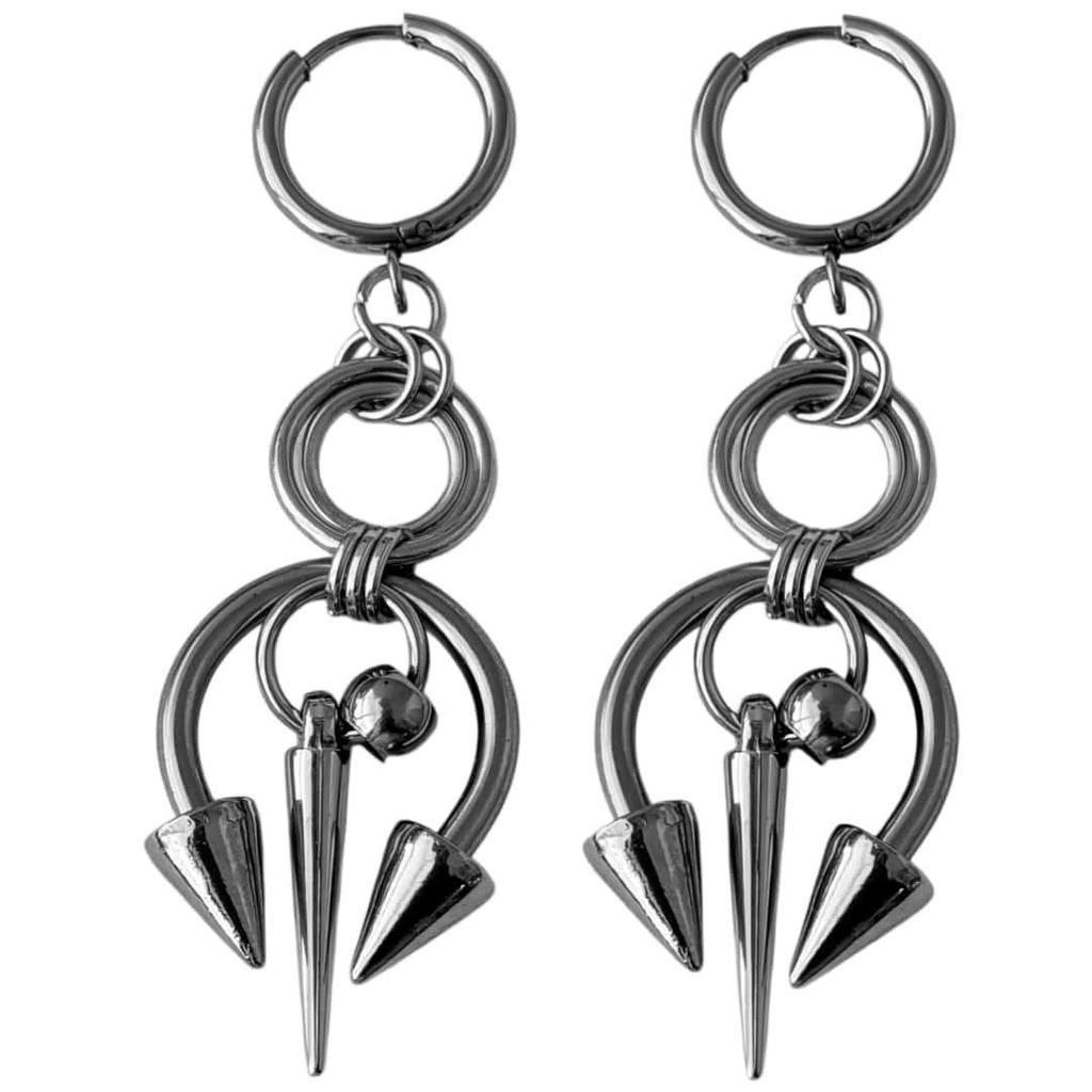 1pair Grunge Rock Stainless Steel Jewelry Chains Stitched Rivet Earrings for Women Fashion Goth Earrings Charms Punk Accessories