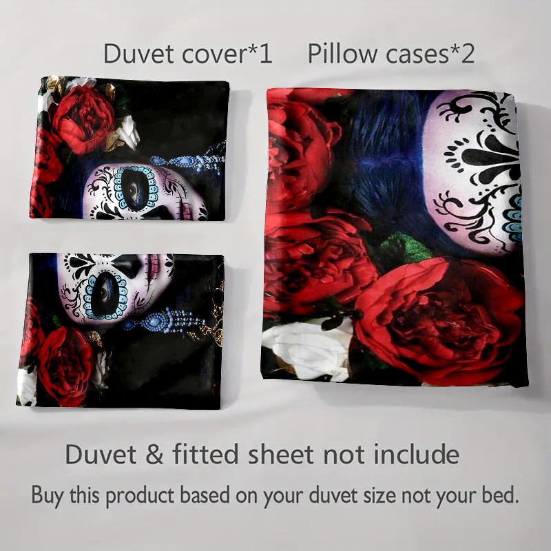 Vivid Floral Skull. Bedding Duvet Cover Sets Duvet Covers Pillowcases Gifts (1 * Duvet Cover 2 * Pillowcases, Without Duvet Insert)