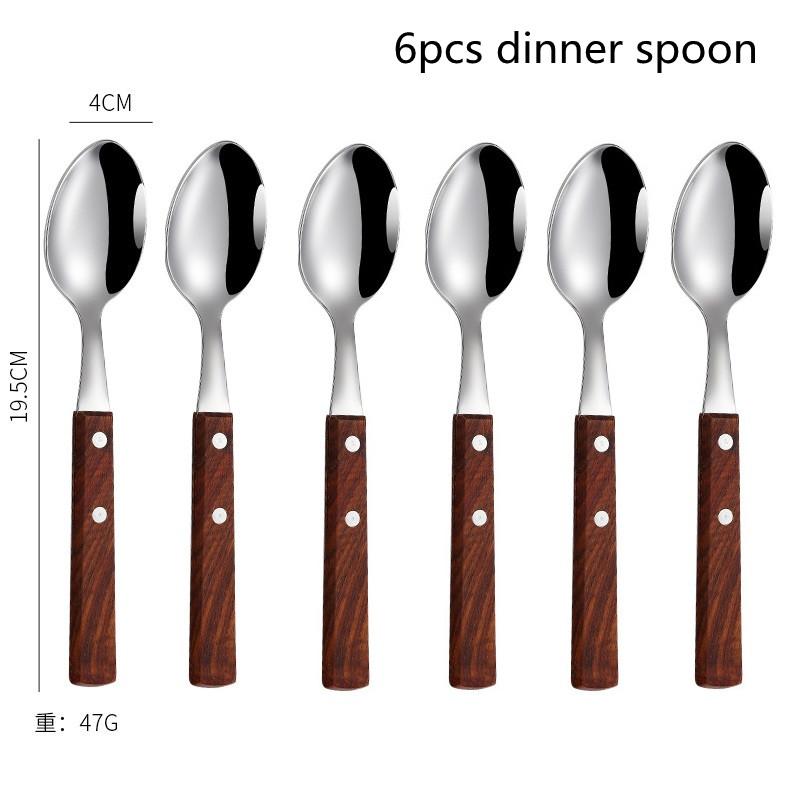 4Pcs Wooden Handle Cutlery Set Mirror Stainless Steel Dinnerware Rose Wood Handle Spoon Knife Fork Dinner Tableware Set Kitchen