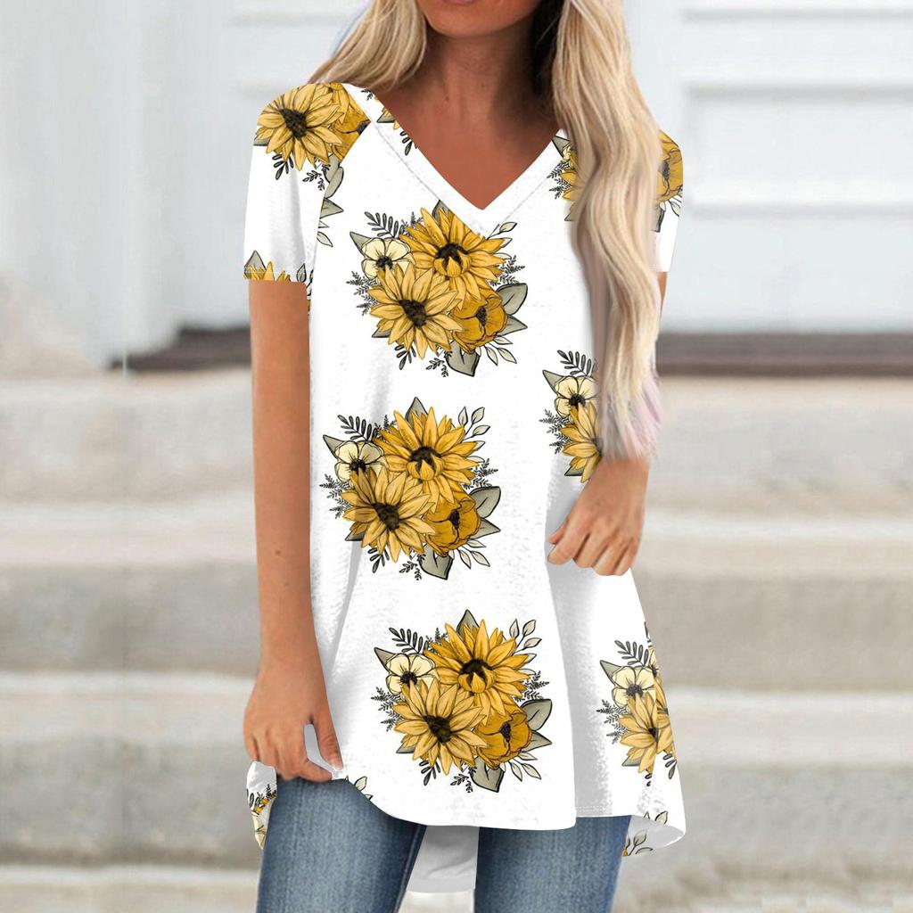 Ladies Short Sleeve Pleated Loose Tops Plus Size Casual Tops V Neck Short Sleeves Casual Summer T Shirts Ladies Tops T Shirts Shirts