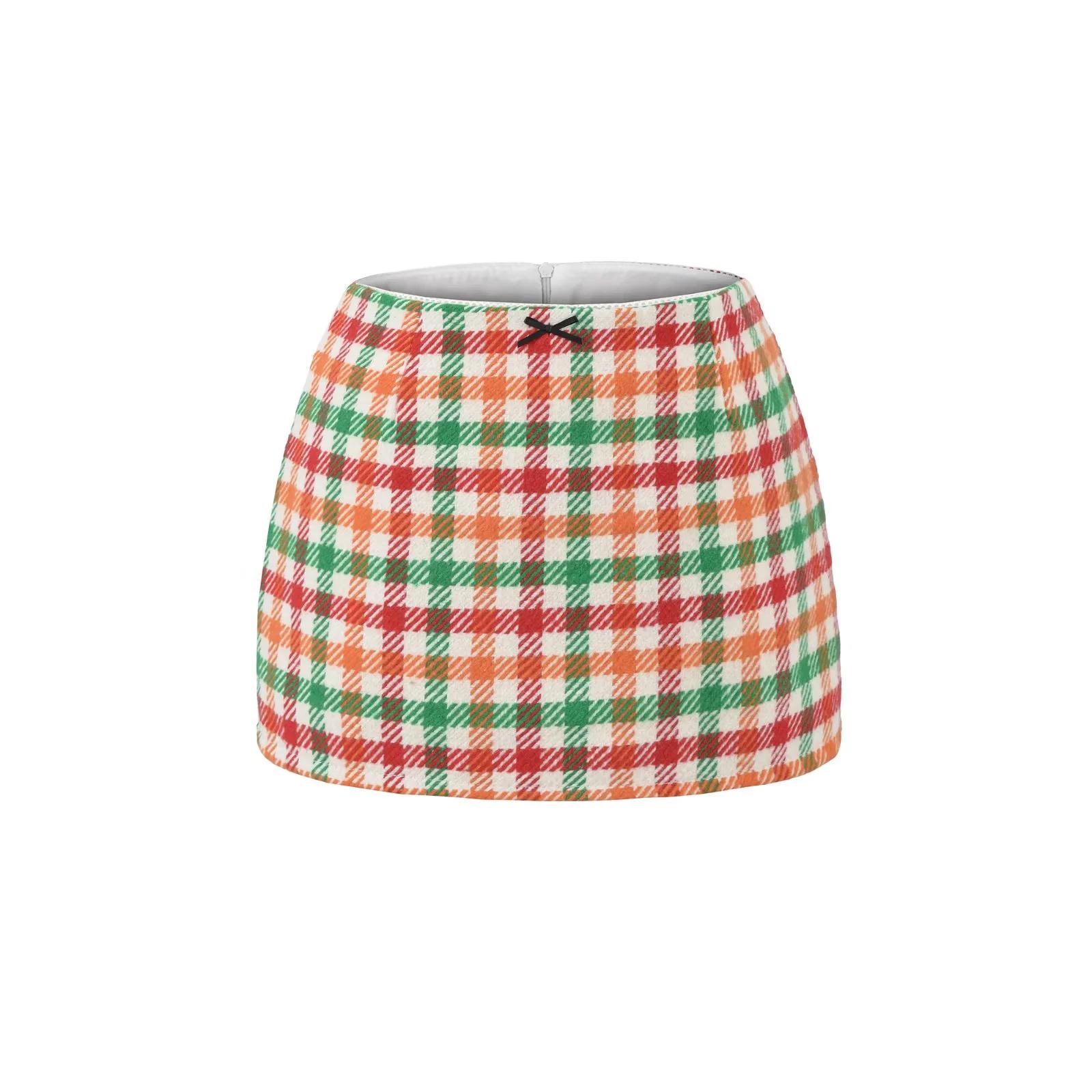 

Korean Style Girlish Plaid Midi A-Line Skirt - Women s Autumn Hip-Hugging, Slimming, Versatile Skirt Medium